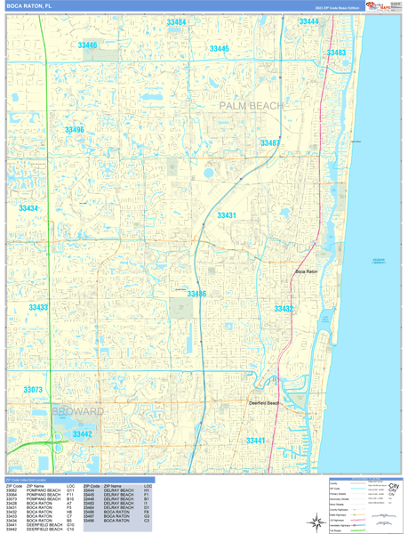 Boca Raton Zip Code Wall Map